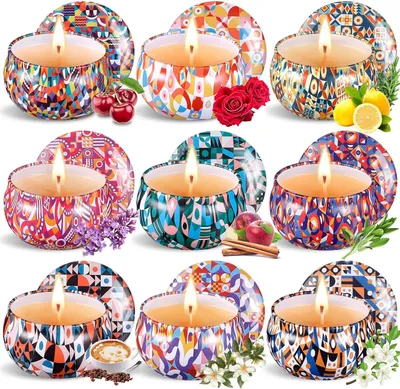 Productafbeelding van Geurkaarsenset, natuurlijke sojawas kaarsenset (9 stuks), geurkaarsen, cadeauset voor dames, 2,5 oz draagbare reiskaarsen voor stressvermindering