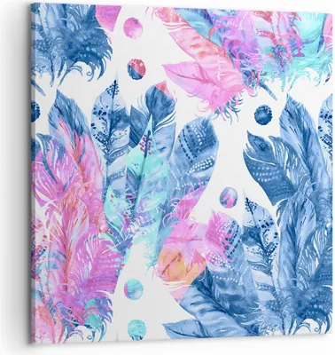 Produktbild von Bild auf Leinwand - Leinwandbild - Federn Vögel Bunt Komposition - 60x60cm - Wand Bild - Wanddeko - Leinwanddruck - Bilder - Kunstdruck - Wanddekoration - Leinwand bilder - Wandkunst - AC60x60-2945