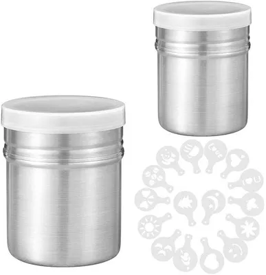 Productafbeelding van Ibenzoa® Set van 2 suiker- en cacaostrooiers van roestvrij staal (304), zilver – inclusief 16 koffiemotieven, medium (5 x 5 x 6,5 cm) en klein (6,7 x 6,7 x 8 cm), voor koffie en desserts