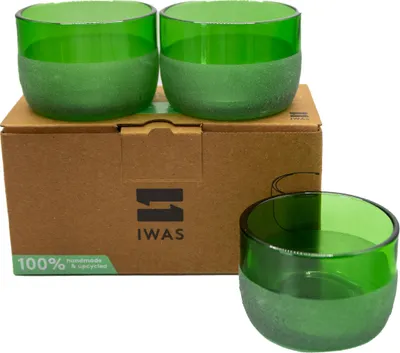 Produktbild von IWAS Upcycling Multifunktions-Schalen - 300 ml - Set von 3 - Nachhaltige Glasschalen - Umweltfreundlich - Grün