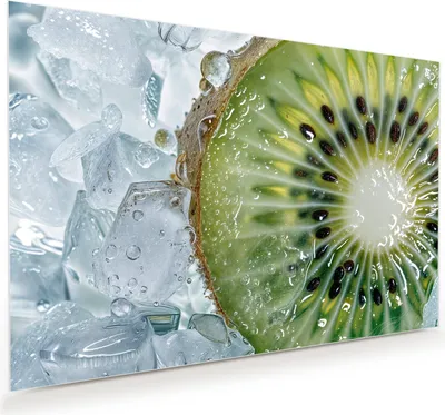 Produktbild von Glasbild 120x80cm in XXL für Wohnzimmer, Schlafzimmer Motiv Kiwi im Eis