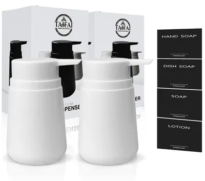 Produktbild von Seifenspender Set 2 Stück 320 ml Weiß Kunststoff Pumpspender für Bad & Küche