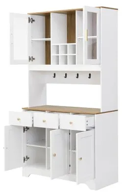 Produktbild von Sideboard Hochschrank 94.5x30x175.5 cm Weiss Holzoptik Stauraum Schrank Wohnzimmer Esszimmer Modern
