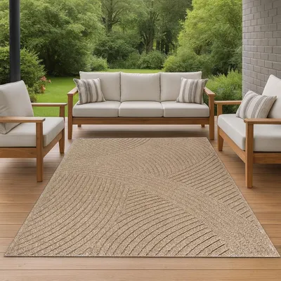 Zdjęcie produktu dla Dywan do wnętrz i na zewnątrz z wzorem w fale, uniwersalny w kolorze beżowym Rozmiar - 80 x 250 cm