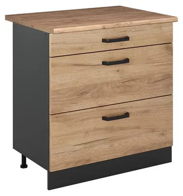 Imagen del producto de Mueble bajo de cocina Vicco R-Line Roble dorado/Antracita 80 cm con 3 cajones encimera Roble dorado, Model 72389