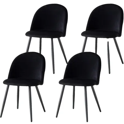Immagine prodotto di Sedia da pranzo, set da 4, rivestita in velluto, robuste gambe in metallo, nera