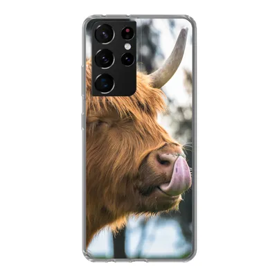Produktbild von MuchoWow® Handyhülle Schutzhülle Hülle für Samsung Galaxy S21 Ultra Schottischer Highlander - Nase - Baum Silikon Softcase Handy Hülle - Mobiltelefon