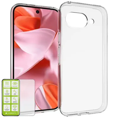 Immagine prodotto di Per Google Pixel 9a Custodia protettiva del telefono cellulare in silicone TPU sottile trasparente + vetro temperato H9