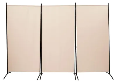 Obrázok produktu pre Rozdeľovač priestoru, 3-dielny – skladací paravent – výška 260 cm, šírka 180 cm – samostatne stojaci, vhodný do interiéru aj exteriéru – ochrana súkromia pre spálňu, kanceláriu, reštauráciu – béžová farba