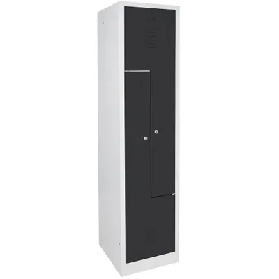 Produktbild von Z-Spind mit Sockel und Zylinderschlössern, 2 Abteile, BxTxH 415x500x1800 mm, lichtgrau/anthrazit