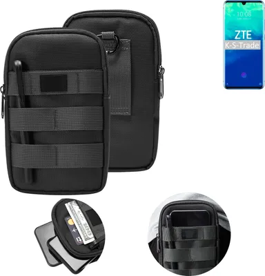 Produktbild von K-S-Trade Holster Gürtel Tasche kompatibel mit ZTE Axon 10 Pro Handy Tasche Schutz Hülle dunkel-grau viele Fächer, 1x
