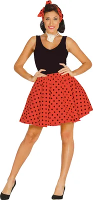 Produktbild von 50s Retro Chic Rockabilly Karnevalskostüm Polka Dots Pin Up Stilvolle Fünfziger Jahre Vintage Look Pünktchen Kleid Schwarz Weiß Rot Accessoires Kostüm Set, Farbe: Rot