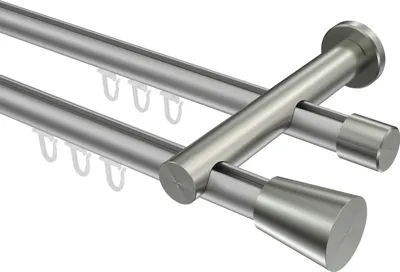Produktbild von Interdeco Innenlaufstange / Gardinenstange mit Innenlauf Silbergrau / Edelstahl-Optik, Typ Platon Sitra (Konus), 20 mm Ø 2-läufig, 220 cm