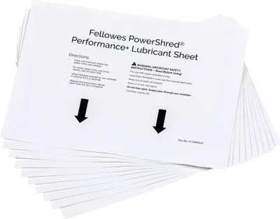 Produktbild von Fellowes POWERSHRED Performance+ Ölblätter 10 Stk., Schmierstoffblätter, Papier, Weiß, 216 mm, 0,4 mm, 152 mm