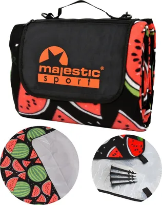 Obrázek produktu pro Majestic Sport Pikniková deka XXL 200x200 cm, zateplená s voděodolnou spodní stranou, s rukojetí pro přenášení Skládací plážová deka, kempingová deka, melounová barva