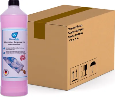Produktbild von KaiserRein Glasreiniger Konzentrat mit Lotuseffekt 12 x 1L unser Profi Fenster-Reiniger I Fenstersauger geeignet I streifenfrei für Glas Fenster und Spiegel