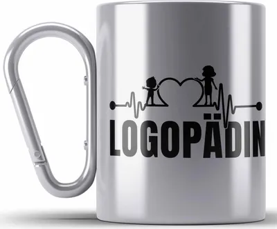 Produktbild von Trendation - Logopädin Herzschlag Edelstahl Tasse Karabiner Geschenk Logopädie Logopäde (Silber)