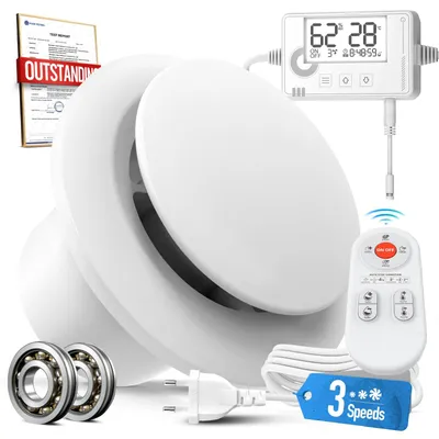 Image de Ventilateur de salle de bain 100 mm - Capteur d'humidité et de température - Minuterie - Télécommande - Blanc