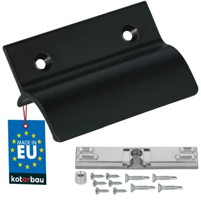 Produktbild von KOTARBAU® Balkontürgriff außen Balkontür Schnäpper Terrassentürgriff mit Steg & Schnäpper Fenstergriff zum Aufschrauben Aluminium Matt Schwarz