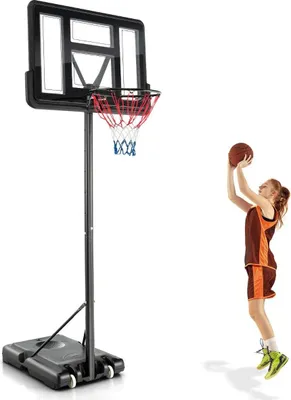 Produktbild von 130 cm - 305 cm Höhenverstellbarer Basketballkorb mit Ständer & 2 Rädern Korbständer Schwarz
