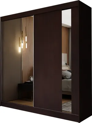 Produktbild von Masseno Schiebetürenschrank GRAZIA 200 cm Kleiderschrank Schlafzimmer Schrank 2-türig mit Spiegel Wengefarben
