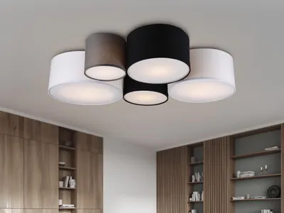 Produktbild von Deckenleuchte HOTEL 5-flammig, Stoff Lampenschirme mehrfarbig, Breite 90cm