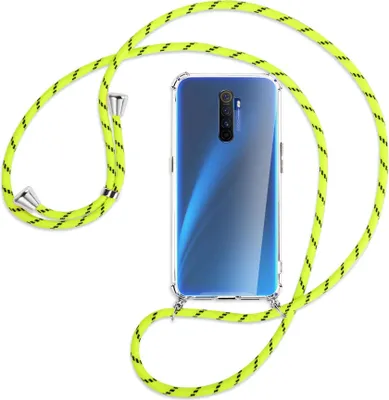 Produktbild von Handykette Backcover-Schutzhülle mit Band (Metall silberfarben) für Realme X2 Pro - neongelb