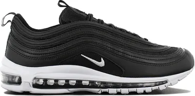 A black Nike Air Max 97 sneaker with white accents and a white sole, shown from the side.