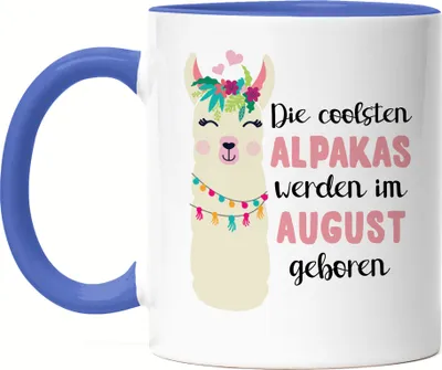 Produktbild von Die Coolsten Alpakas Werden im August Geboren Tasse Blau Wunschmonat Geschenkidee Geburtstag