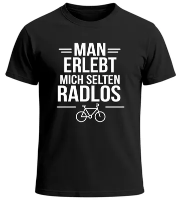 Produktbild von Herren T-Shirt Spruch Fahrradfahrer Man erlebt mich selten radlos Statement Fun-Shirt Spruch lustig Moonworks®