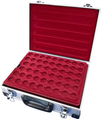 Produktbild von MC.Sammler Alu Münzenkoffer Münzkoffer inkl 5 Münztableaus für 260 Münzen 27mm Ø (260 Fächer - 27mm Ø)