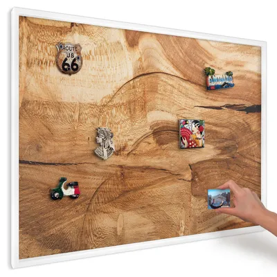 Produktbild von Magnettafel 100x70 cm mit weißem Rahmen - Magnetische Metalltafel, Magnetpinnwand zur Wandmontage für Wohnzimmer, Küche, Flur, Kinderzimmer und Büro - Naturholz