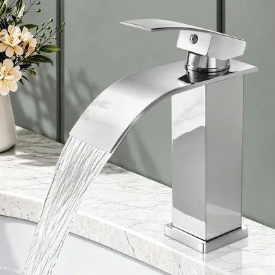 Obrázok produktu pre Umývadlová batéria, model "vodopád", chrómovaná, nerezová oceľ, jednopáková, pripojenie 3/8"