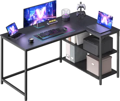 Produktbild von VASAGLE Schreibtisch mit Stauraum, L-Form Computertisch, höhenverstellbare Ablage, Büro, 120 x 80 cm, schwarz