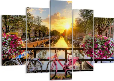 Produktbild von Bild auf Leinwand - Leinwandbild - Bikes Kanal Amsterdam Architektur - 150x100cm - Wand Bild - Wanddeko - Leinwanddruck - Bilder - Kunstdruck - Leinwand bilder - Wandkunst - EA150x100-3081