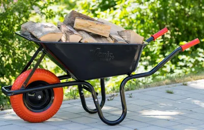 Produktbild von TIREX by xonic® Schubkarre mit Stahlfelge – Verzinkte Wanne bis 250kg/ 100l  PolyurethanPU Rot Schwarz