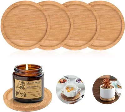 Image de Bougeoirs en bois - Sous-verres décoratifs pour bougies - 4 pièces - Bois