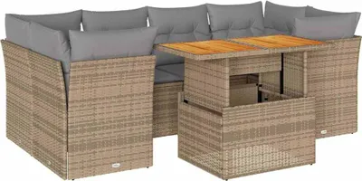 Produktbild von vidaXL 7-tlg. Garten-Sofagarnitur mit Kissen Beige Poly Rattan
