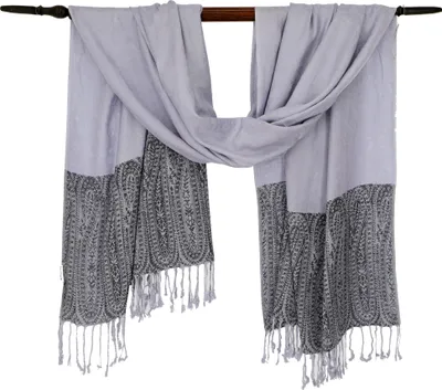 Produktbild von Weicher Viskose Schal, Stola mit Paisley, Indisches Schultertuch - Grau, Uni, 190*70 cm, Schals