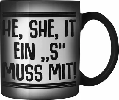 Produktbild von Trendation - Englischlehrer Farbwechsel Zauber-Tasse Geschenk He She It Englischlehrerin Geschenkidee Spruch Grundschule (Schwarz)