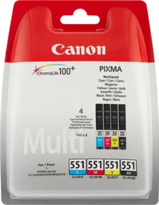 Produktbild von Canon CLI-551 Standard Kapazität Tintenstrahl Tintenpatrone - Schwarz, Cyan, Magenta, Gelb - Original - Mehrfachpack - 4 Blisterpack - Tintenstrahl - Standard Kapazität - 4er Blisterpack