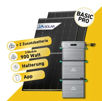 Produktbild von Balkonstrom Balkonkraftwerk 900W Solaranlage mit Speicher | 4xZusatzspeicher | Balkonhalterung | 2xSolarmodul Bifazial | Anker Solix 3 Pro