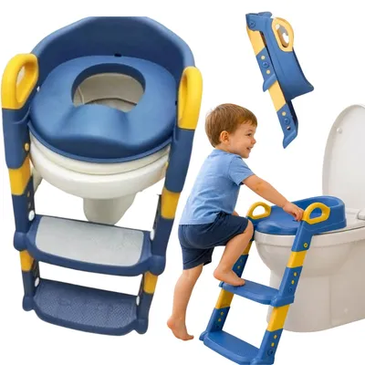 Obrázek produktu pro Dětské prkénko na WC se žebříkem modré ergonomické sedátko protiskluzové schůdky snadné skladování