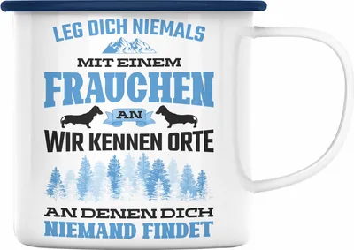 Produktbild von Trendation - Frauchen Emaille Tasse Geschenk Lustig Spruch Hundebesitzerin Geschenke Hund (Blau)