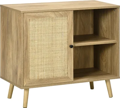 Obrázek produktu pro Komoda, kuchyňská skříňka – servírovací stolek – dveře z ratanu – 2 úložné prostory – 80 x 39 x 70 cm – přírodní dřevo