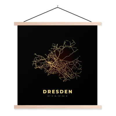 Produktbild von MuchoWow® Textilposter Dresden - Karte - Gold - Stadtplan 120x120 cm mit holzfarbenen Rahmen - Textil-Poster