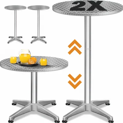 Produktbild von CASARIA® 2er Set Stehtisch Höhenverstellbar 70cm / 115cm Hoch Stabil Aluminium Rund Ø60cm Wetterfest Outdoor 2in1 Bistrotisch Biertisch Bartisch Party