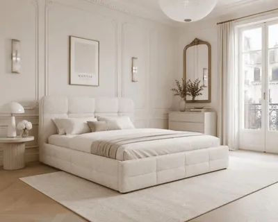 Produktbild von MOEBLO Polsterbett Bett 17 – Doppelbett mit Aragon-Stoff, gepolstertem Kopfteil, Metallrahmen, Bettkasten und Federmechanismus - 180x200 cm - Weiß (Aragon 01)