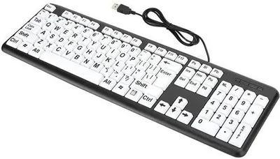 Zdjęcie produktu dla Klawiatura dla osób z wadami wzroku - podłączana przez USB - przenośna i kompaktowa - duże litery - przeznaczona dla osób starszych - czarna