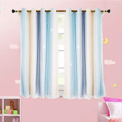 Produktbild von Gardinen Mit Ösen 2er Set Vorhänge Schlafzimmer Kinderzimmer Mädchen Verdunkelung Blickdicht Vorhang mit Hohlen Stern & Voile, 1.3*2.43M, Gelb+Blau